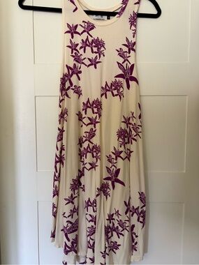Fighting Eel/Sig Zane Sleeveless Cream Cece dress in Orchid Mapu Print